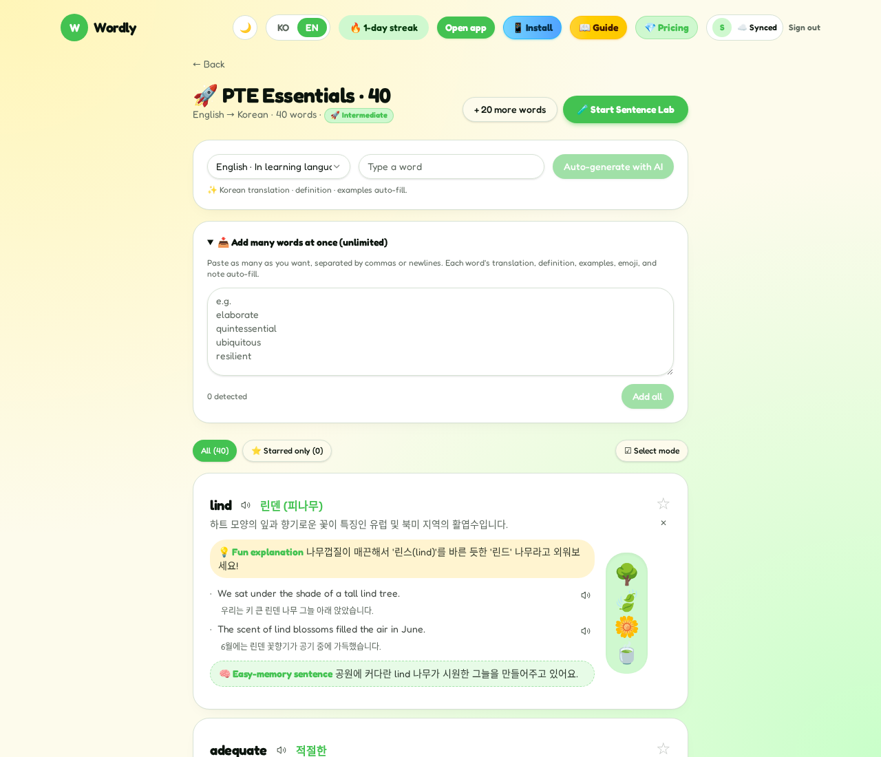 Bulk add words